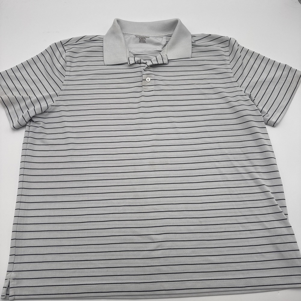 Amazon Essentials Men's XL White/Black Striped Polo Short Sleeve